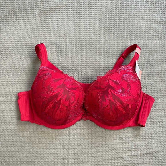 Cacique Other - New Cacique Boost Plunge Bra 46C Red Lace Overlay Underwire Modern